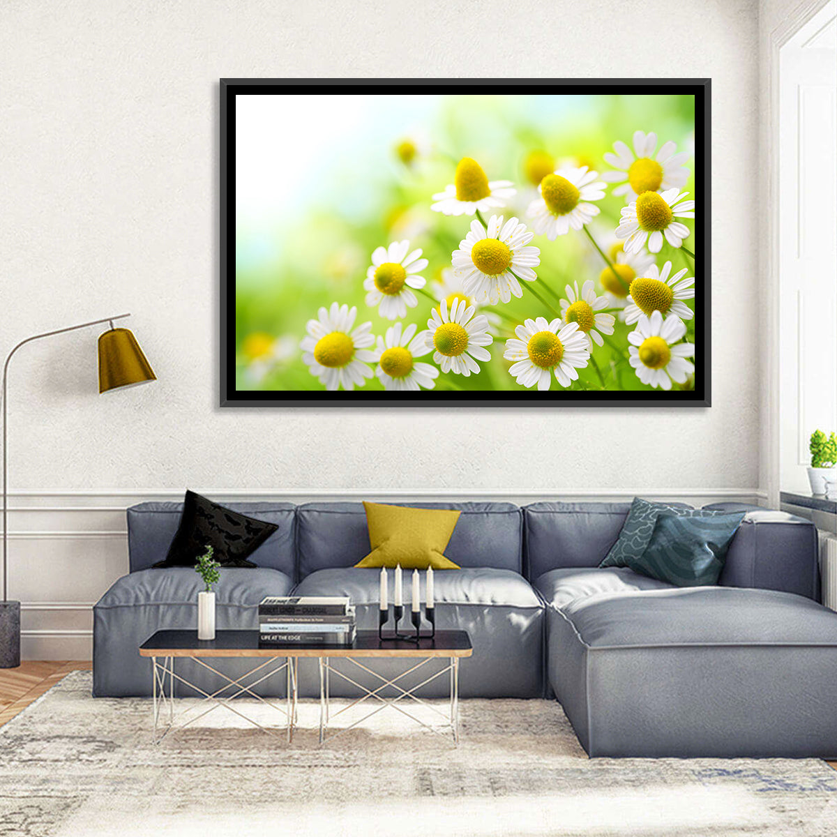 Chamomile Close-up Wall Art in a room, landscape