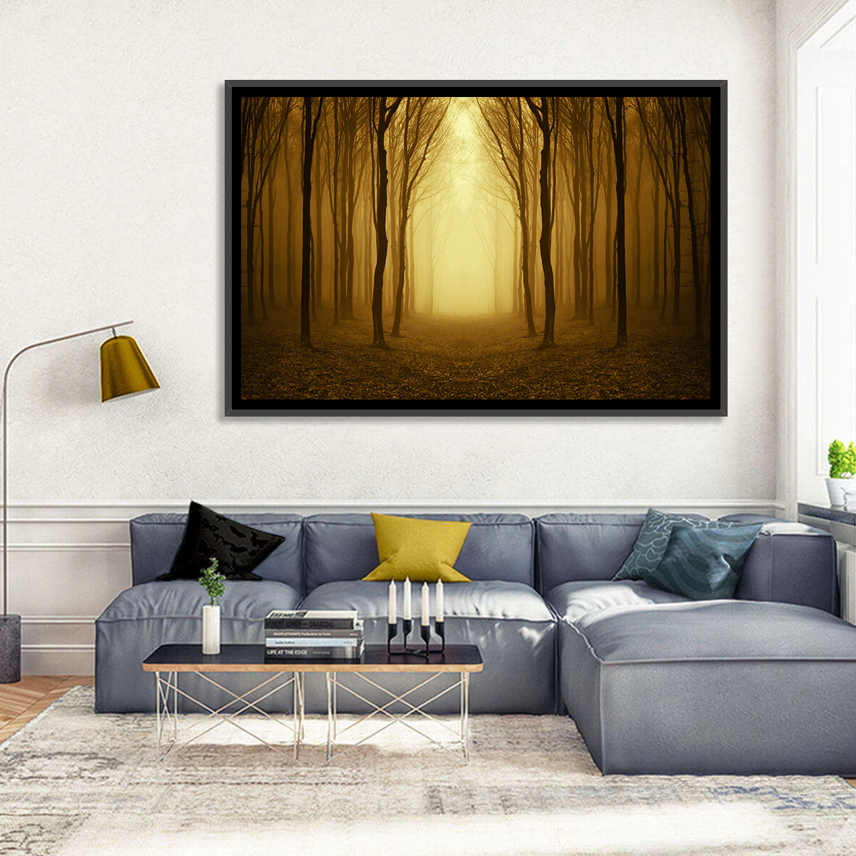 Lonely Forest Path Wall Art in a room, landscape