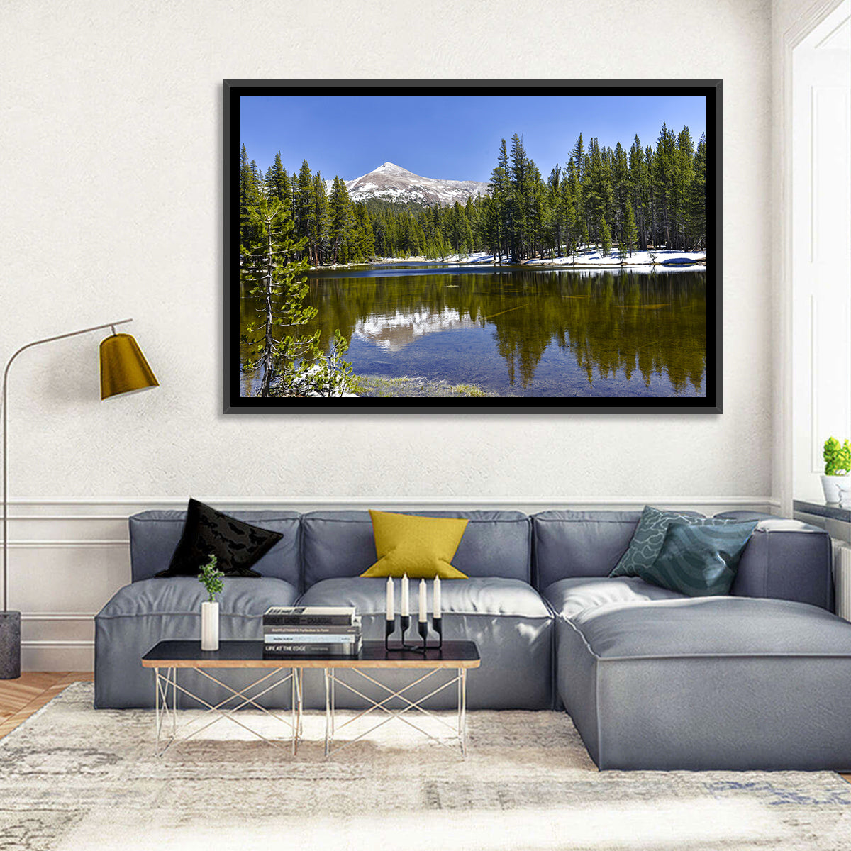 Yosemite Mountain Reflection Wall Art in a room, landscape