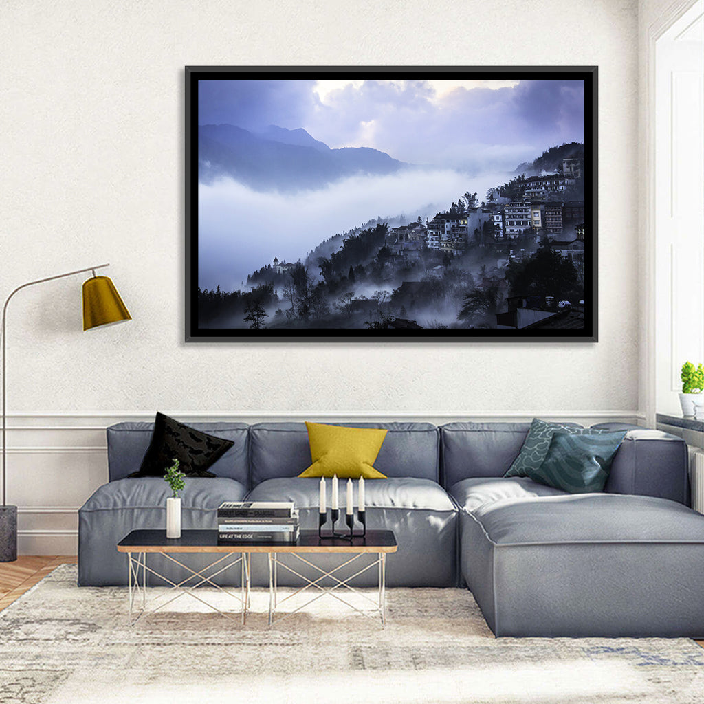 Misty Hillside Town Wall Art