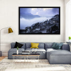 Misty Hillside Town Wall Art