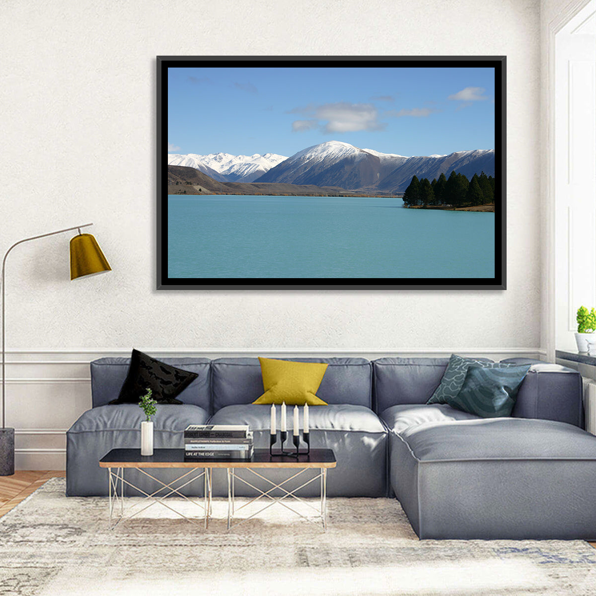 Turquoise Lake Pukaki Wall Art in a room, landscape