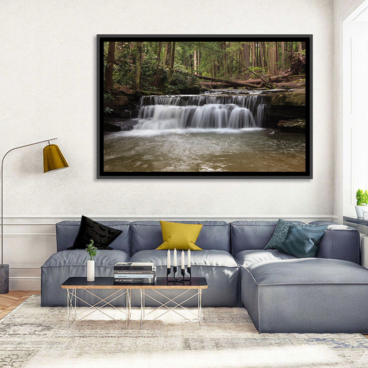 Tolliver Waterfall Wall Art in a room, landscape