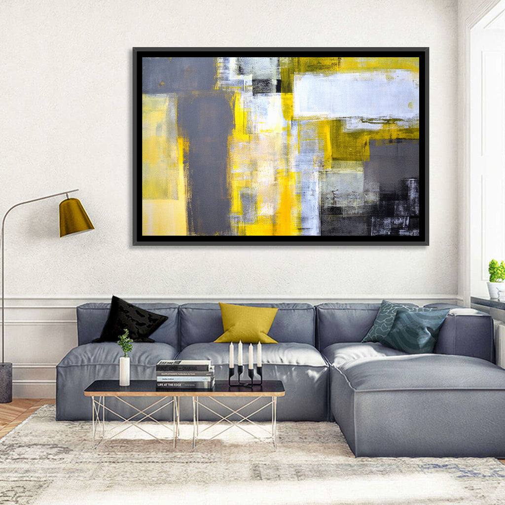 Yellow and Gray Color Block Abstract Wall Art