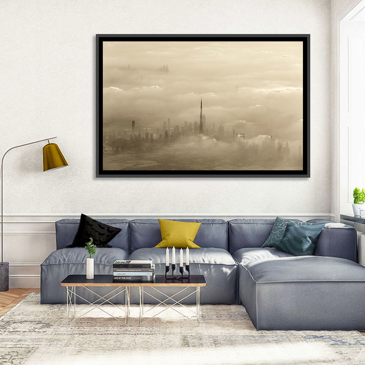 Dubai Haze Over Burj Khalifa Wall Art in a room, landscape