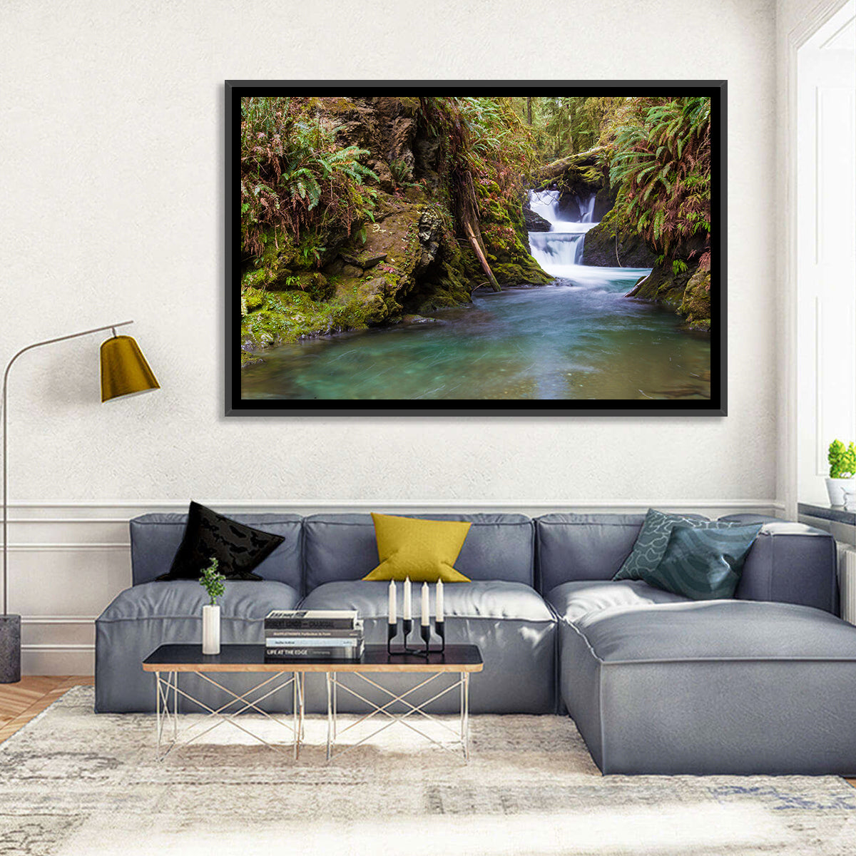 Willaby Creek Waterfall Wall Art in a room, landscape