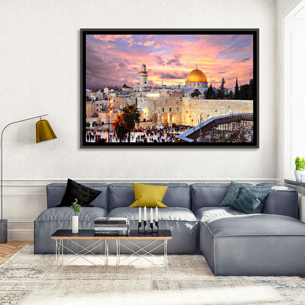 Jerusalem Old City Sunset Wall Art in a room, landscape