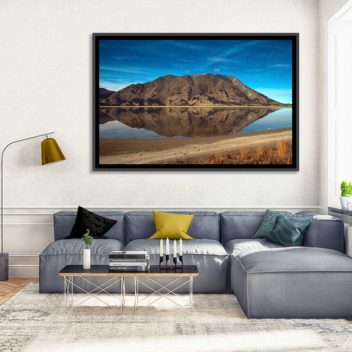 Rocky Peak Reflection, Kluane Lake Wall Art in a room, landscape