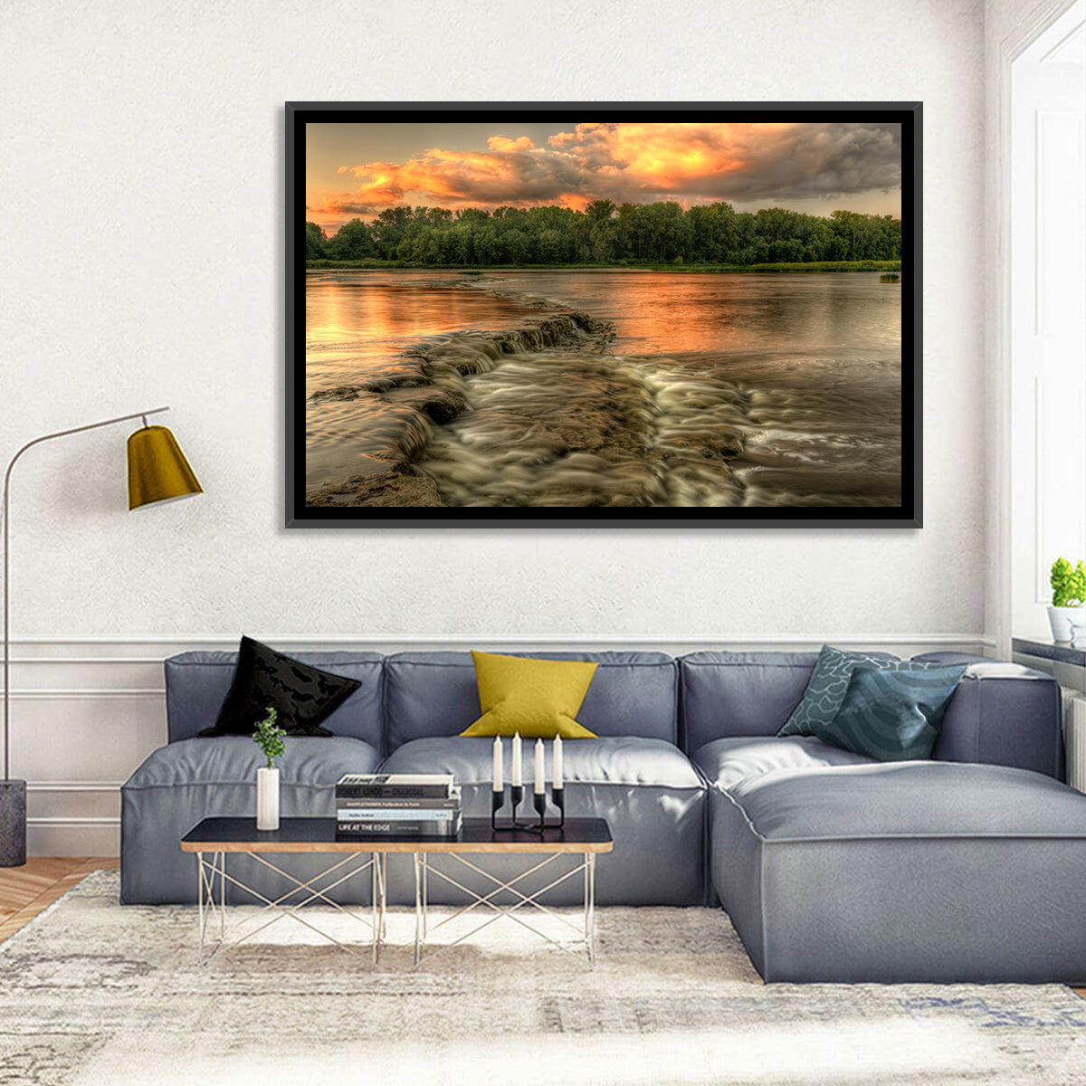 Maumee River Sunset Wall Art in a room, landscape