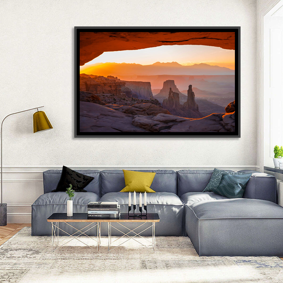 Mesa Arch Sunrise Wall Art in a room, landscape