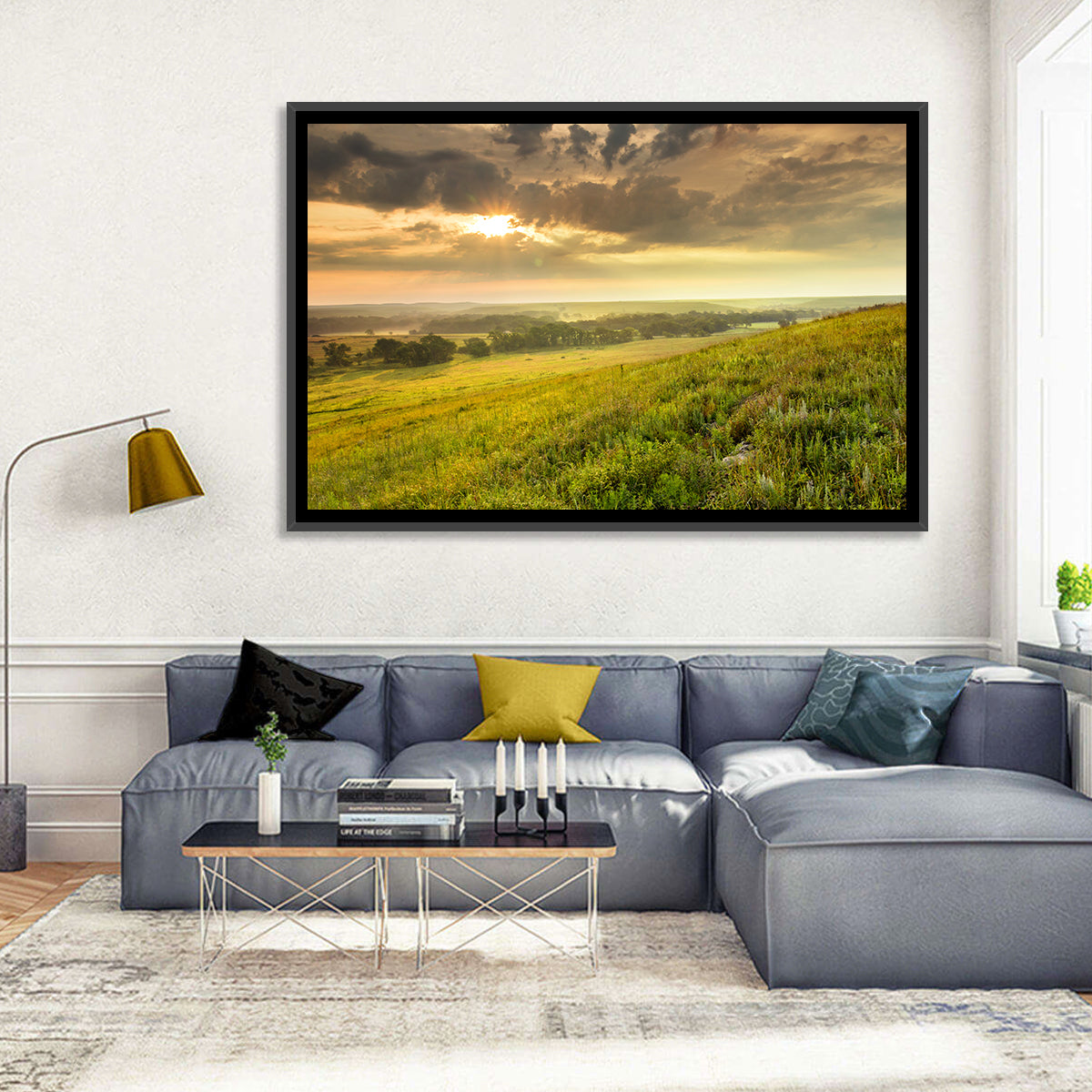 Kansas Tallgrass Prairie Wall Art in a room, landscape