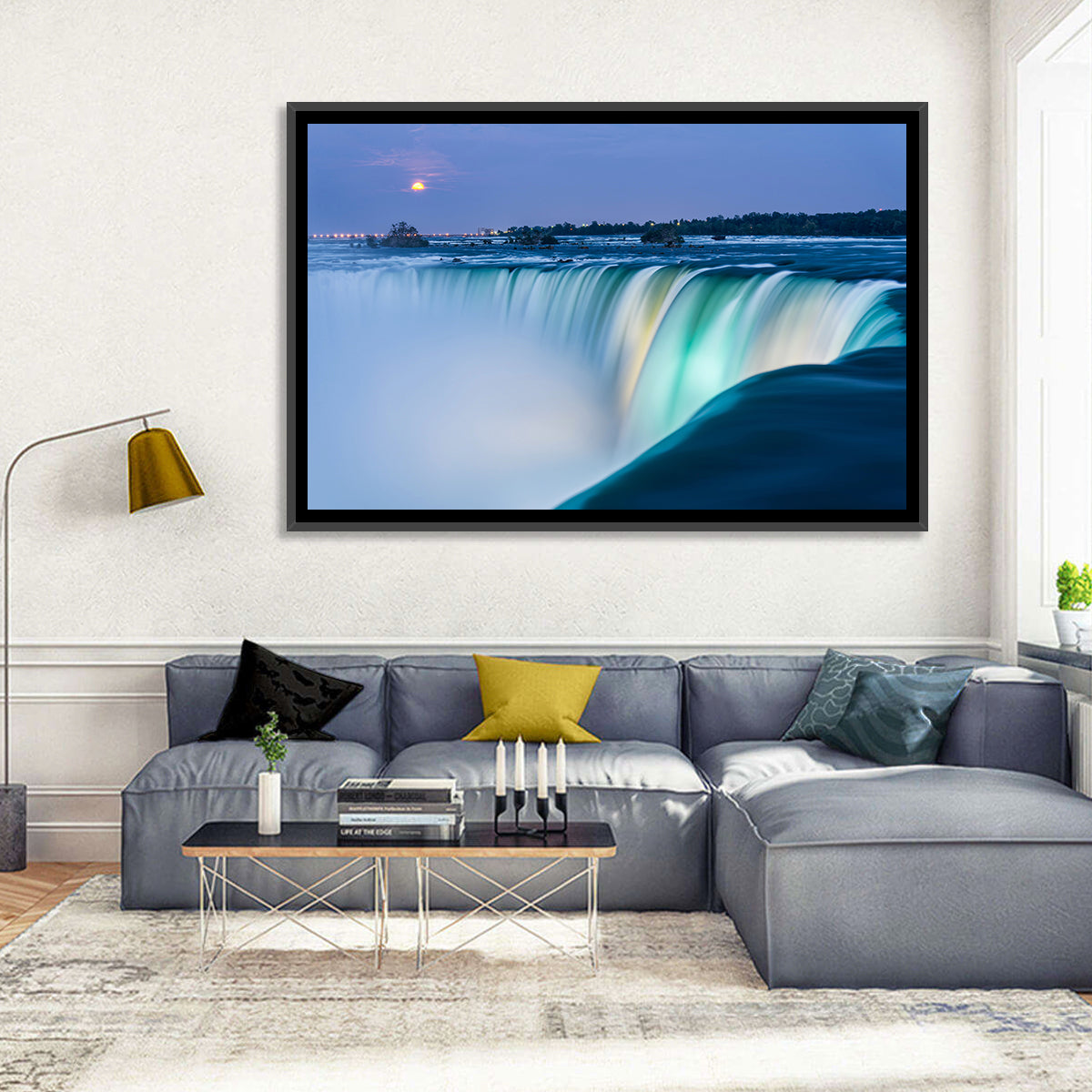 Horseshoe Falls by Moonlight Wall Art in a room, landscape