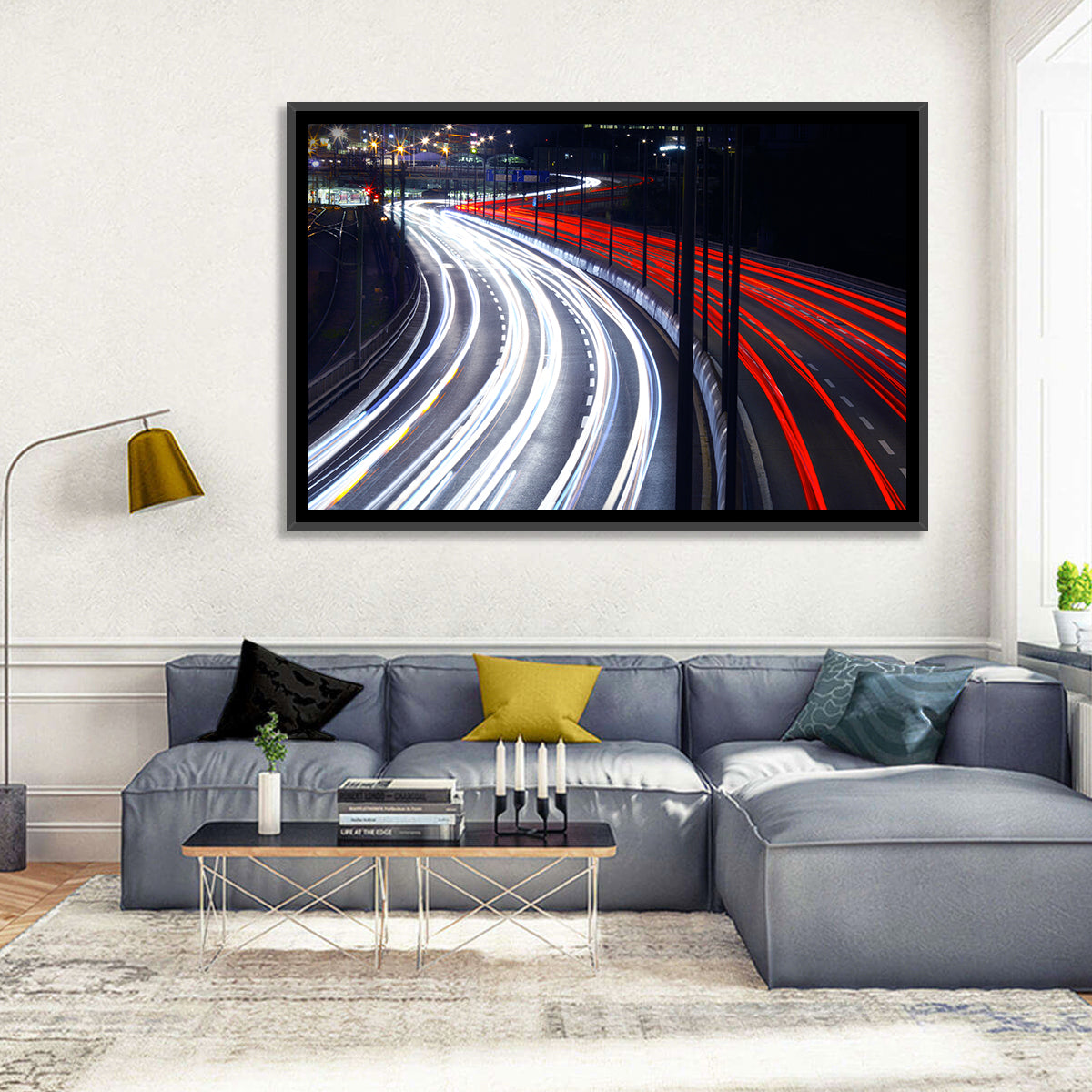 Night Highway Light Trails Wall Art