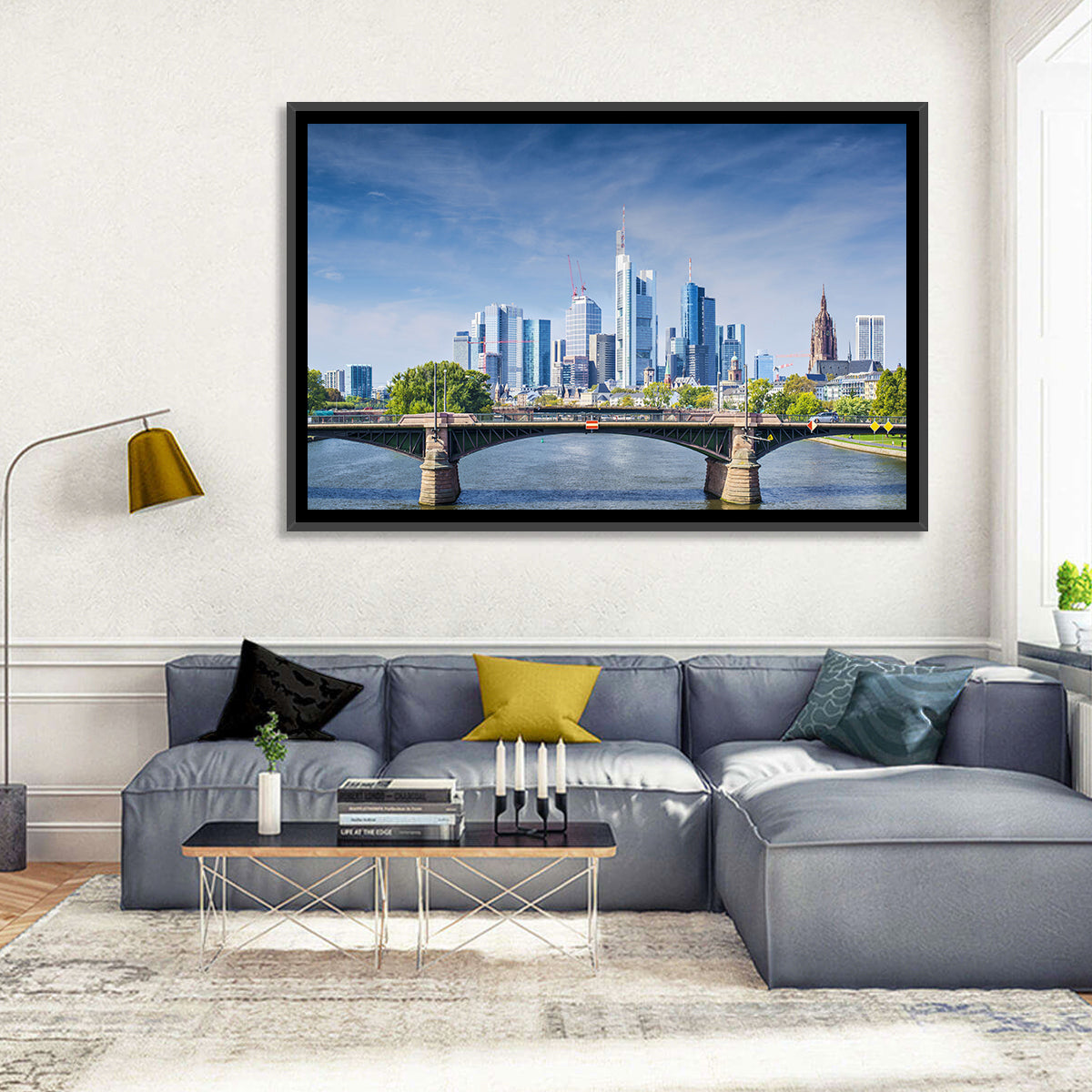 Frankfurt Skyline with Eiserner Steg Wall Art