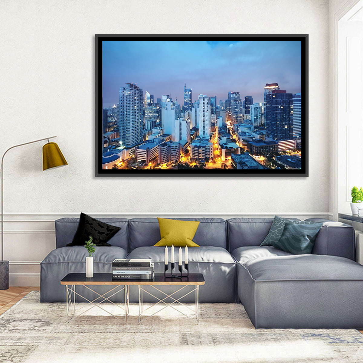 Manila Cityscape at Dusk Wall Art in a room, landscape