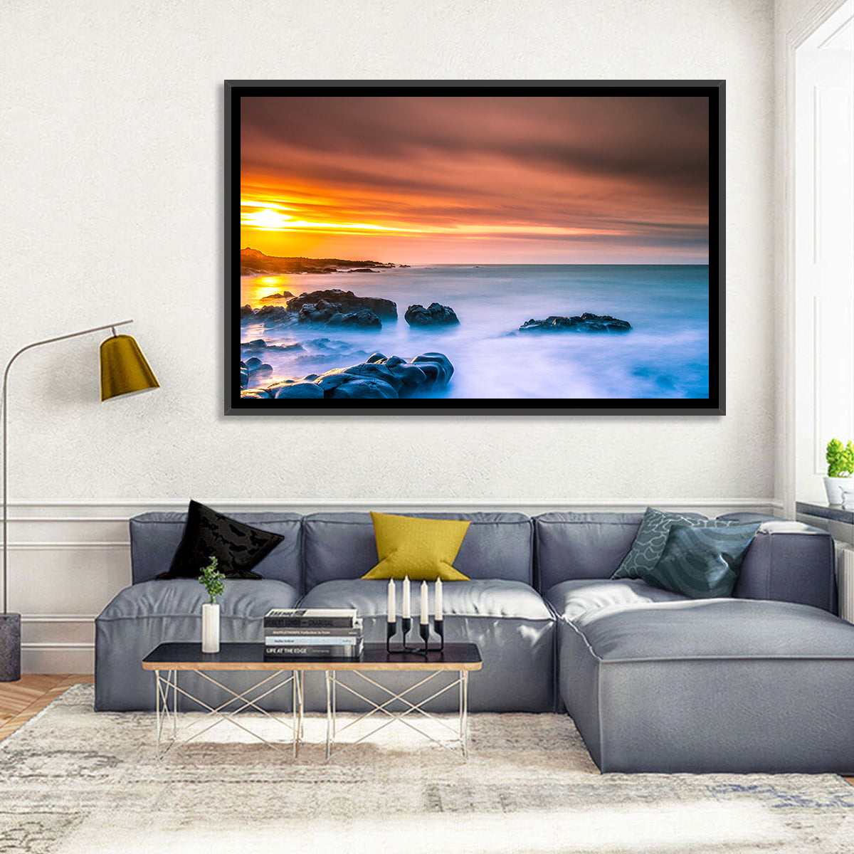 Reykjanes Golden Hour Beach Wall Art in a room, landscape