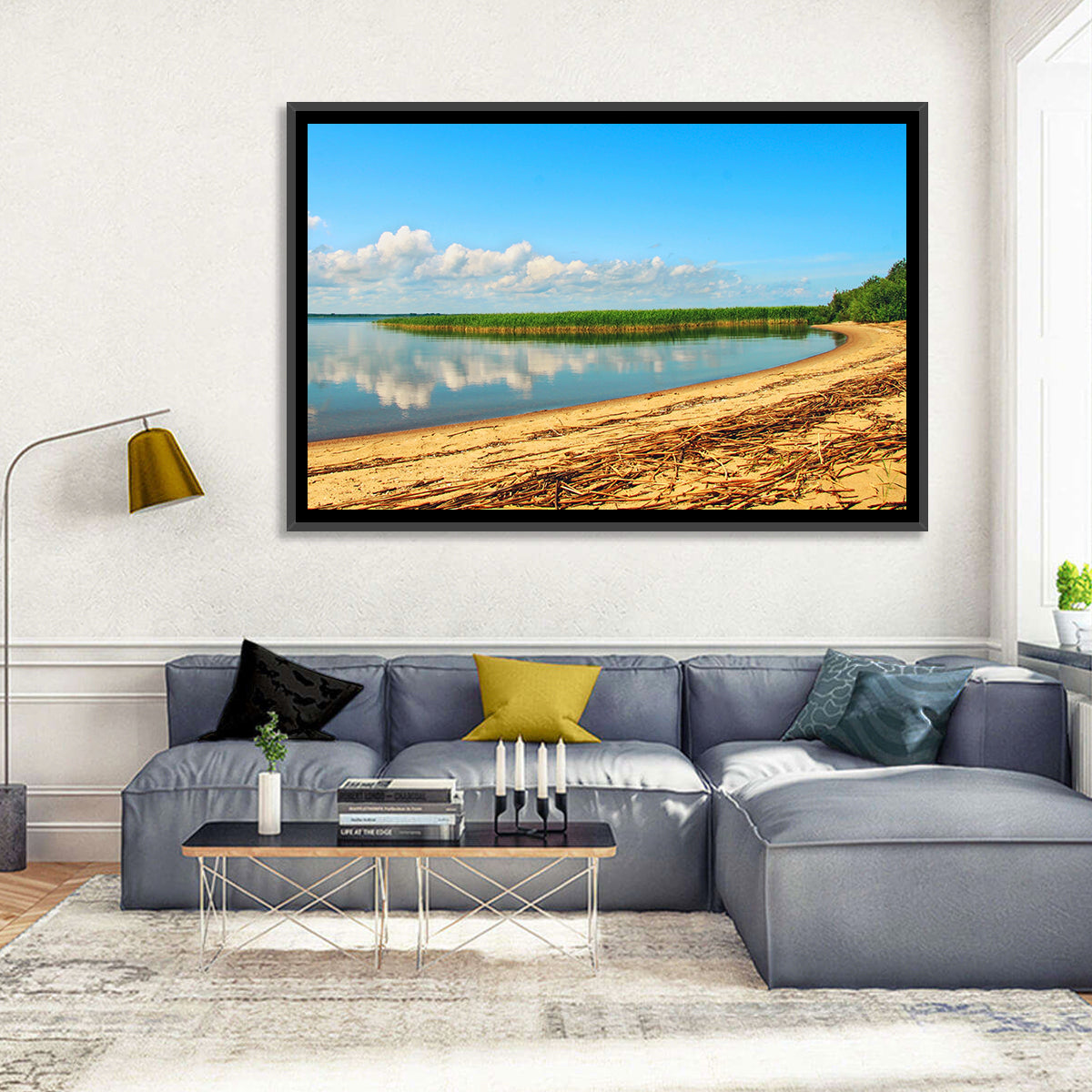 Lake Pskov Shoreline Wall Art in a room, landscape