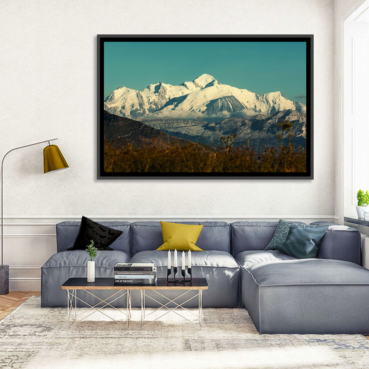 Snowy Mont Blanc Wall Art in a room, landscape
