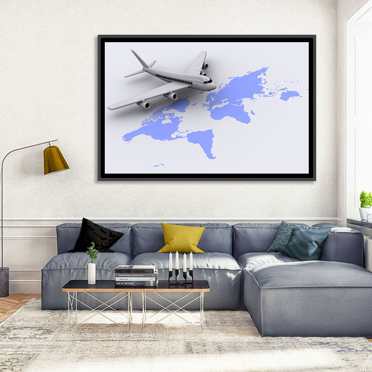 Airplane Over World Map Wall Art