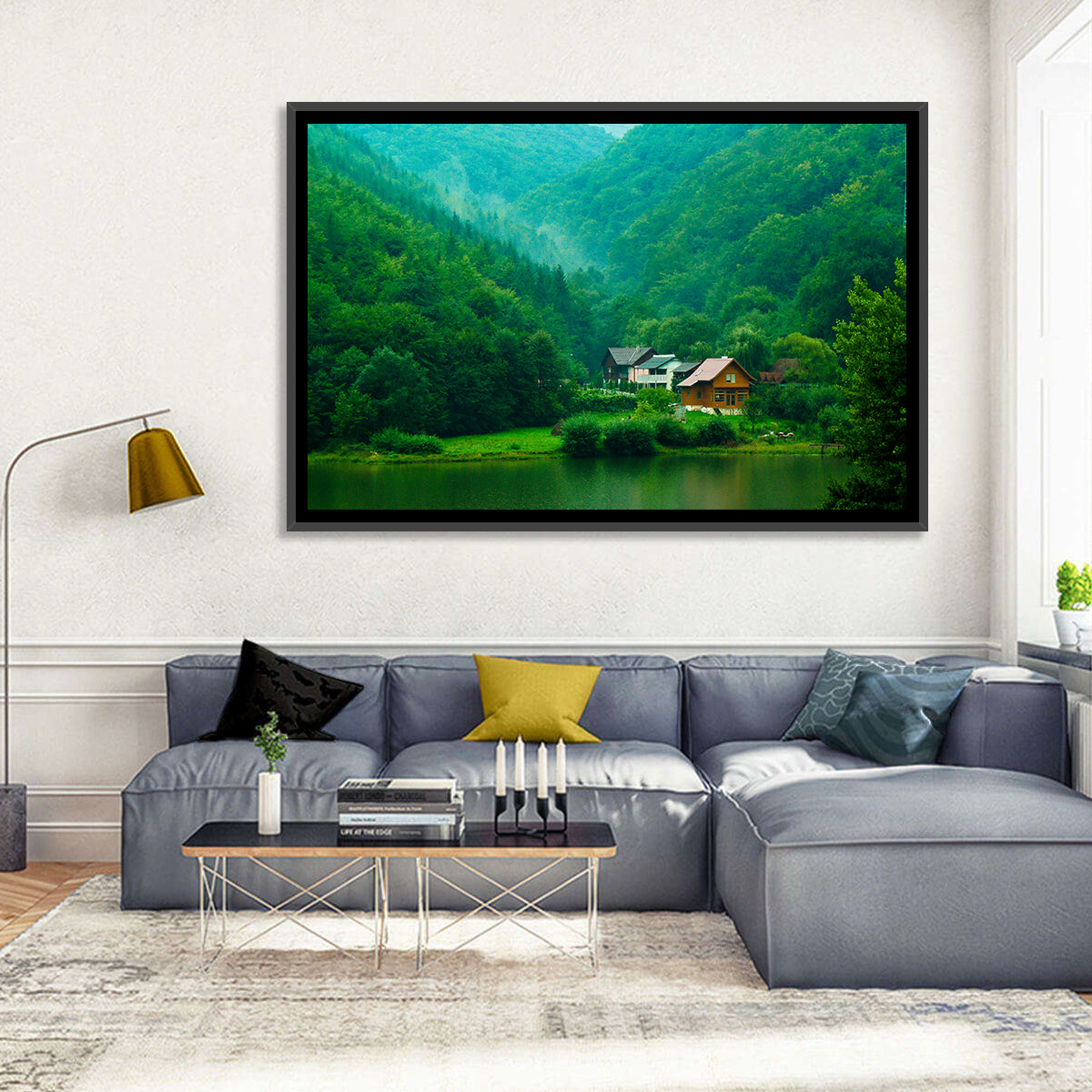 Mist Over Lake Tarnita Wall Art in a room, landscape