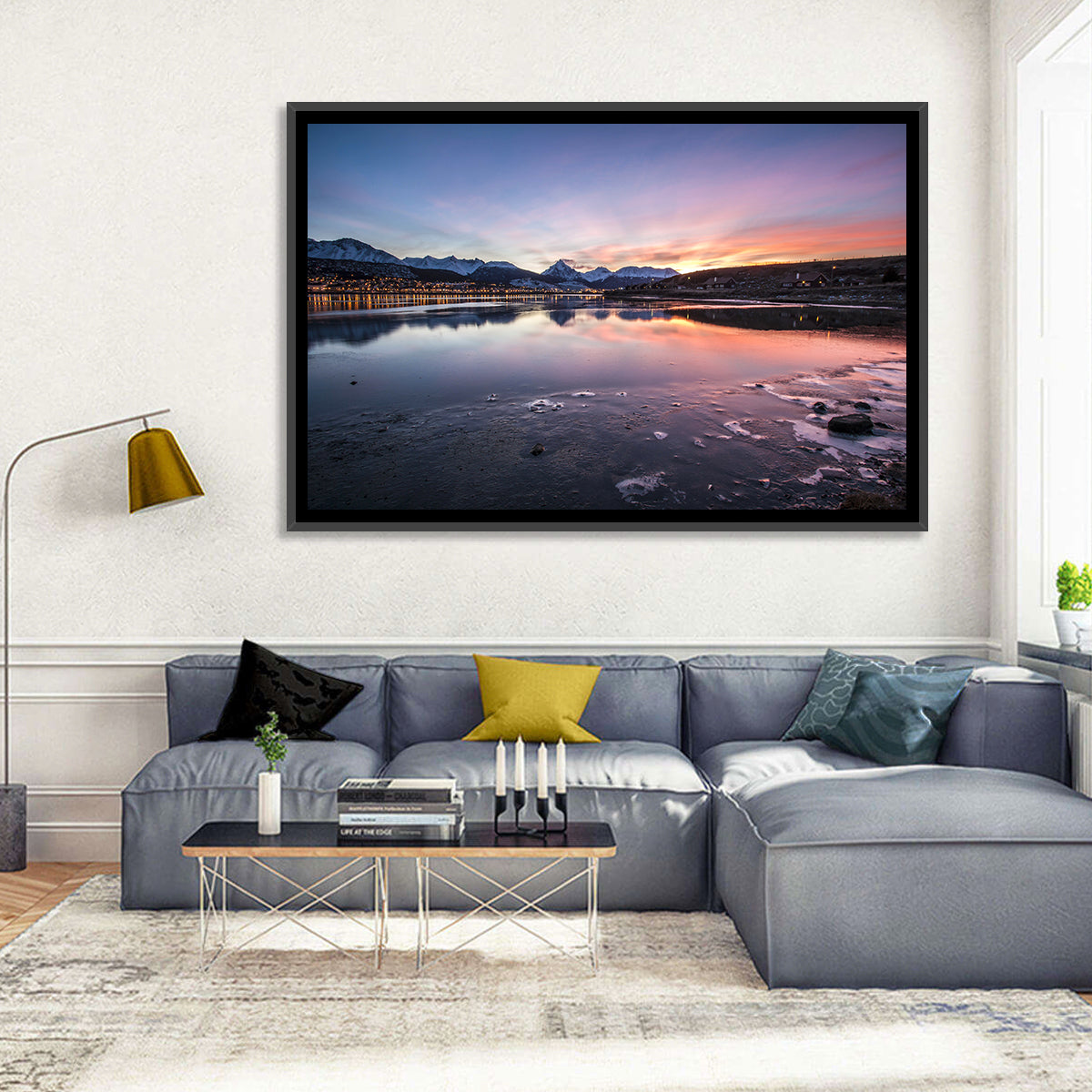 Ushuaia Twilight Reflection Wall Art in a room, landscape