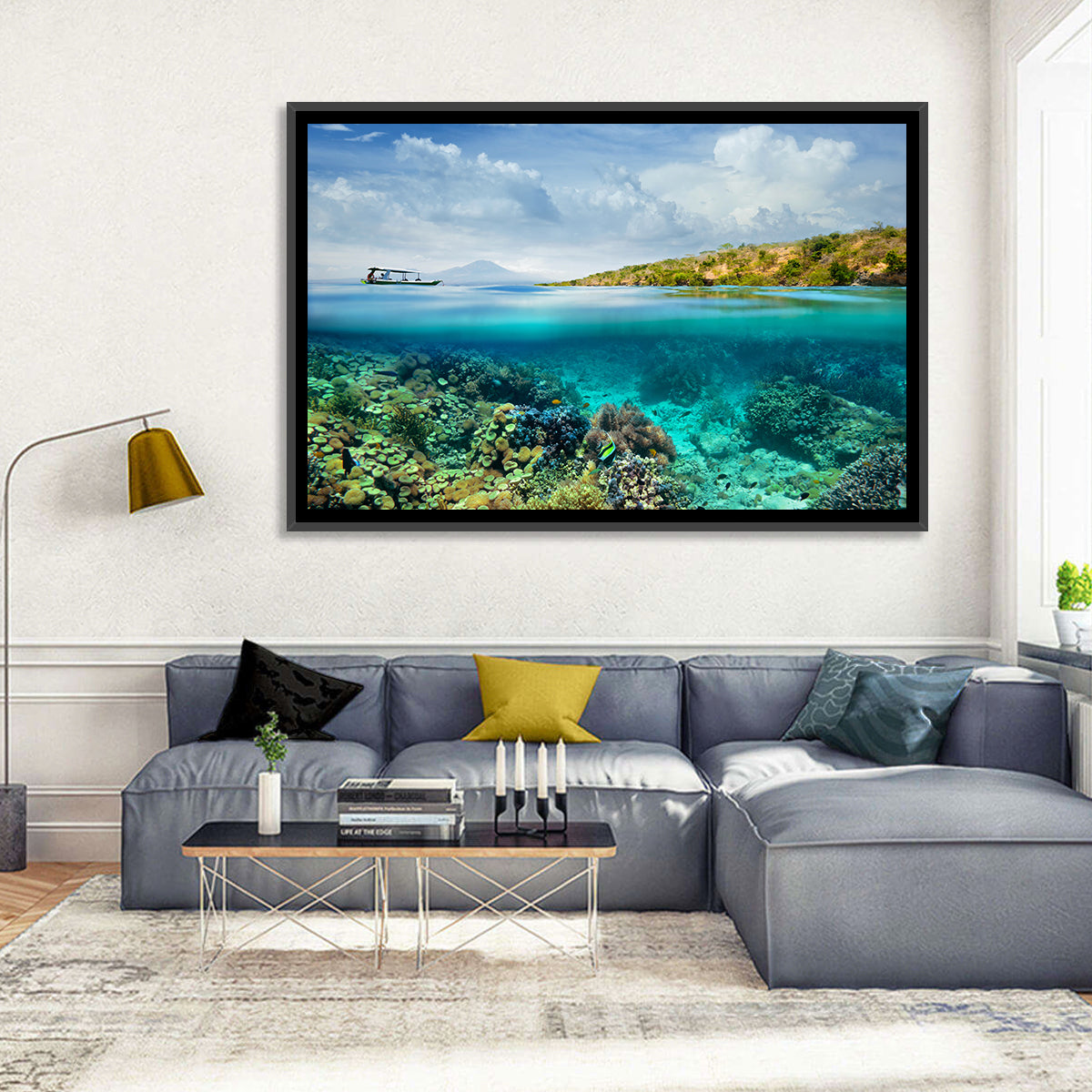 Menjangan Island Split View Wall Art in a room, landscape