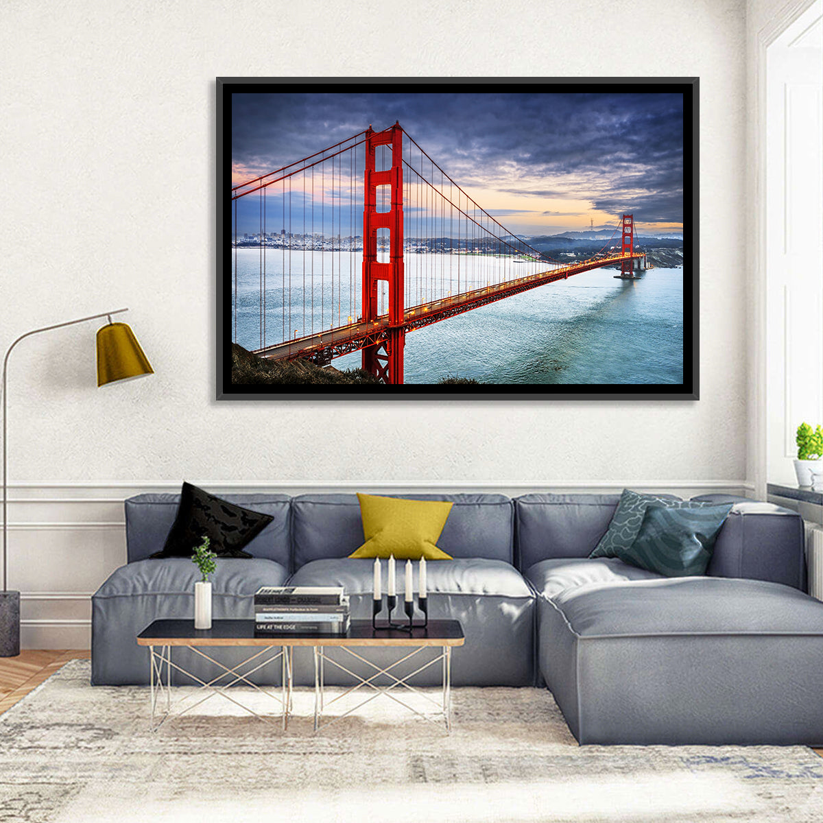 Golden Gate Bridge at Dusk Wall Art in a room, landscape