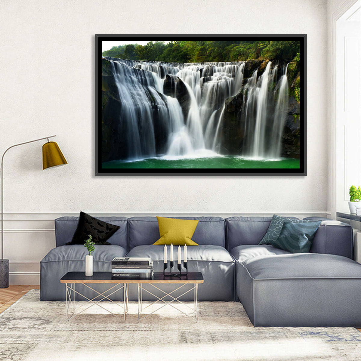 Shifen Waterfall Wall Art in a room, landscape