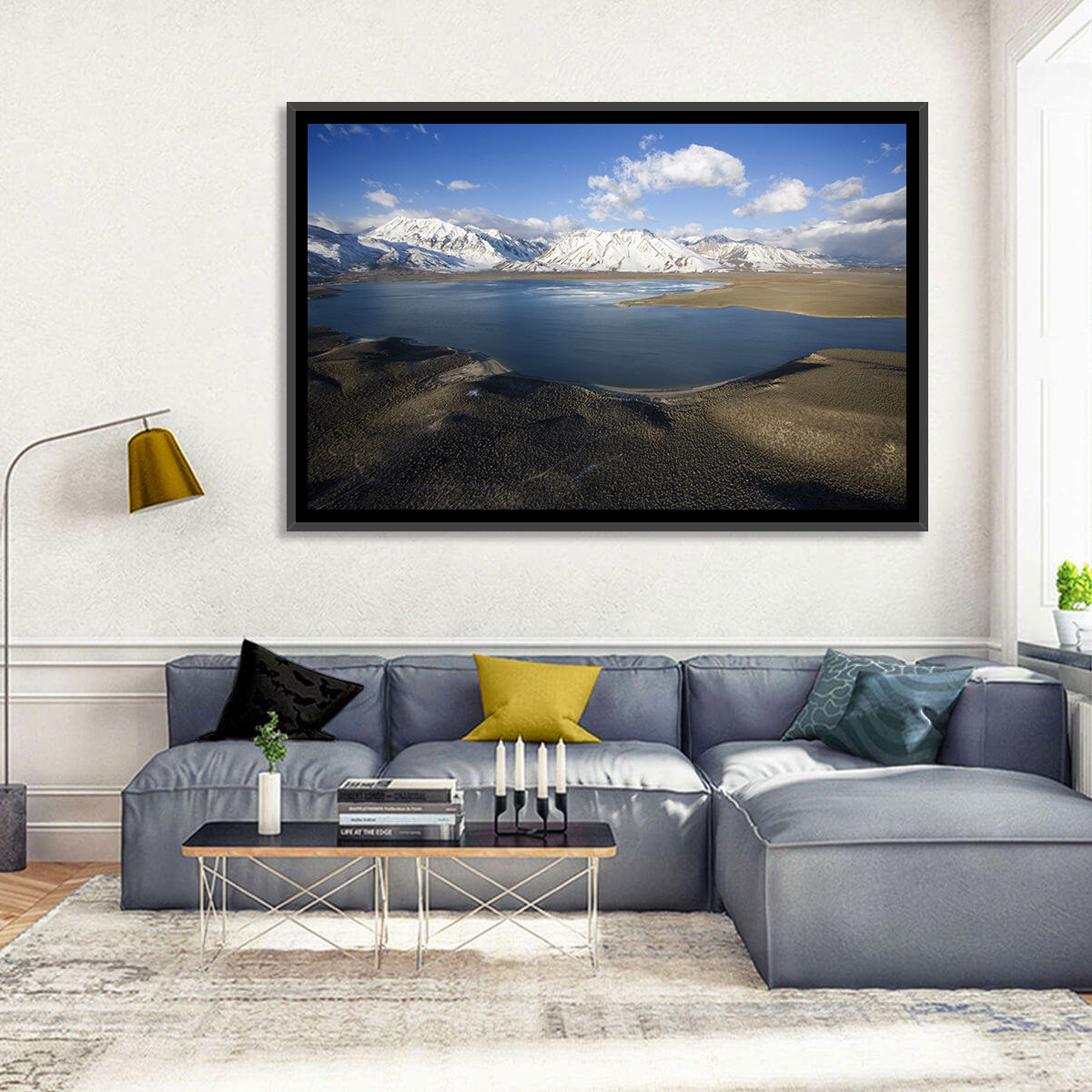 Lake Crowley Aerial View Wall Art in a room, landscape