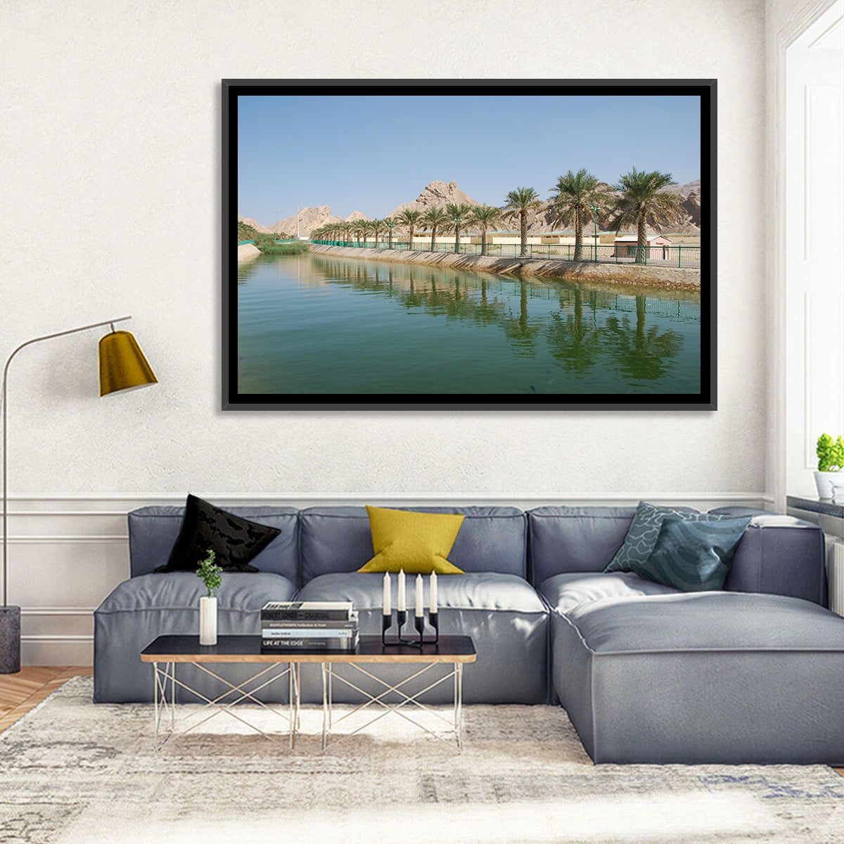 Palm Lake Reflections Wall Art in a room, landscape