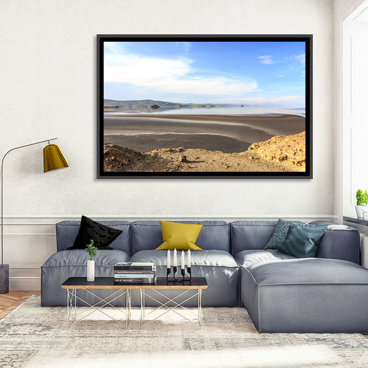 Lake Natron Flamingos Wall Art in a room, landscape