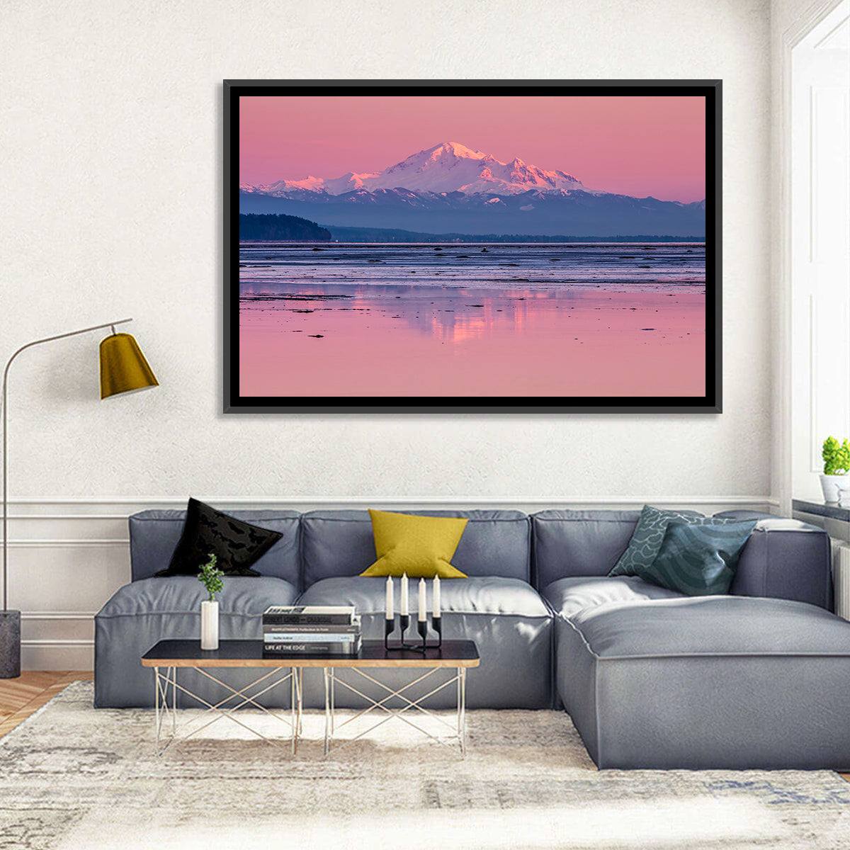 Mount Baker Sunset Wall Art in a room, landscape