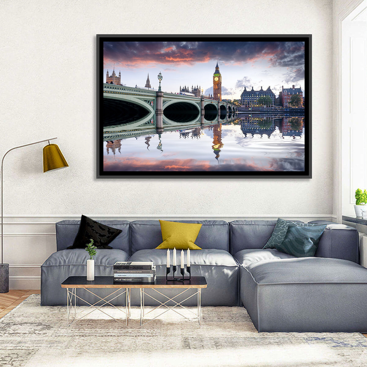 Westminster Bridge at Dusk Wall Art in a room, landscape