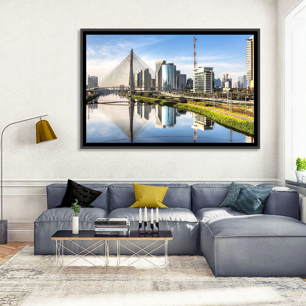 Estaiada Bridge Reflections Wall Art in a room, landscape