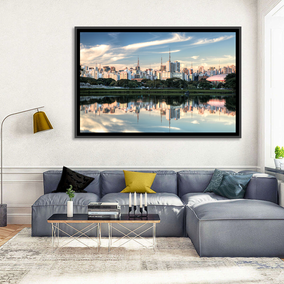 Ibirapuera Park Golden Hour Reflection Wall Art in a room, landscape