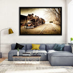 Sepia Steam Locomotive on Rusted Tracks Wall Art