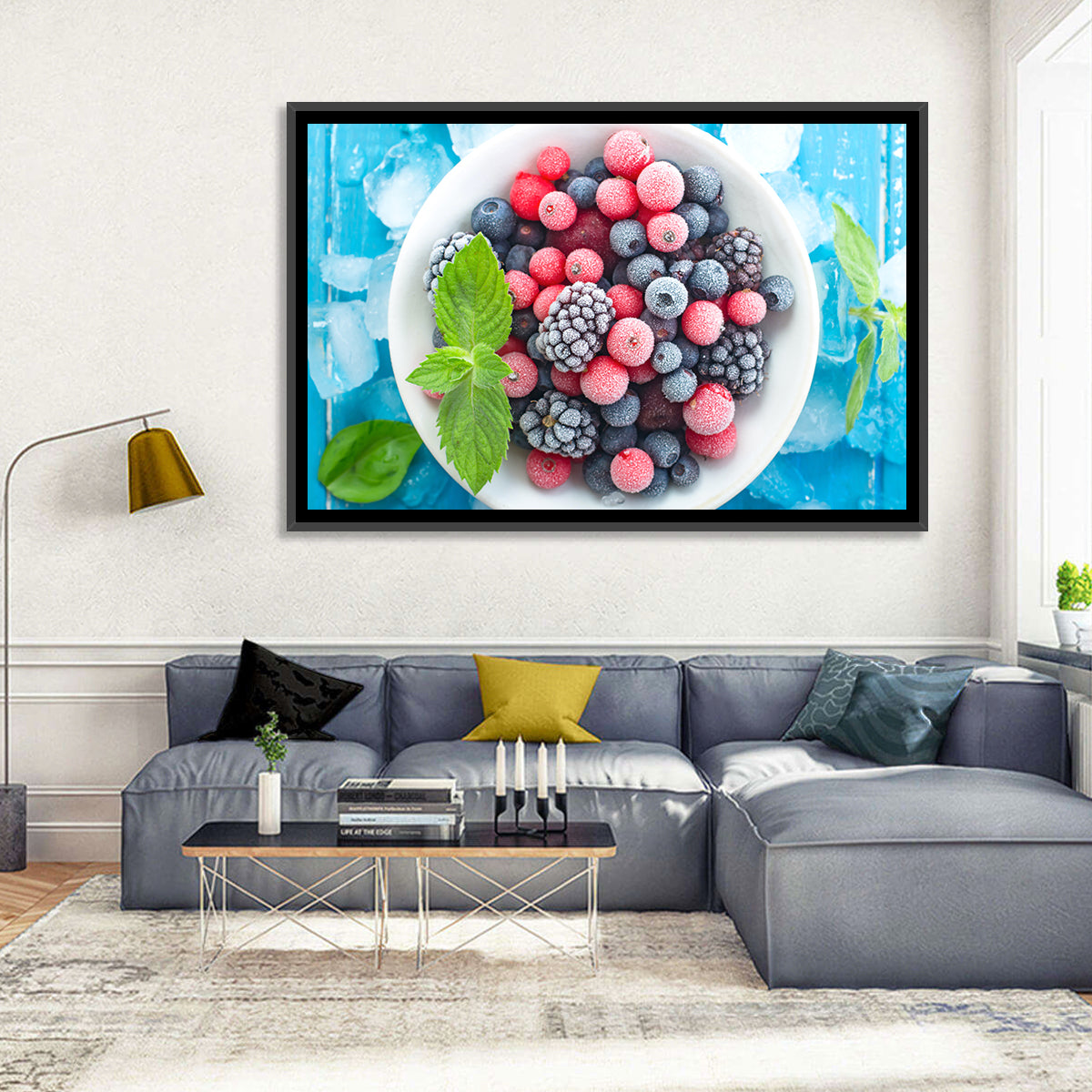 Frozen Berry Bowl Wall Art in a room, landscape