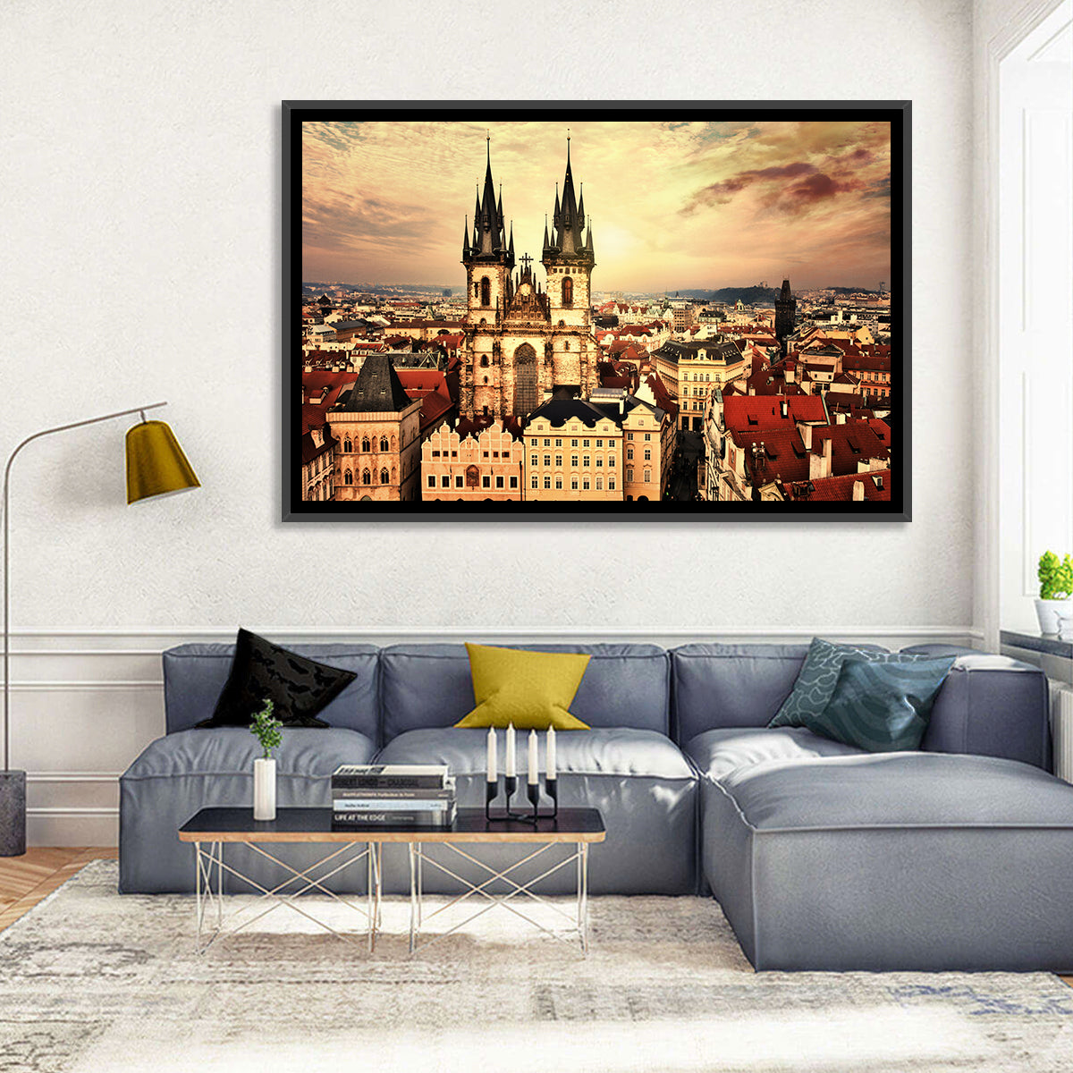 Prague Old Town Skyline at Golden Hour Wall Art in a room, landscape