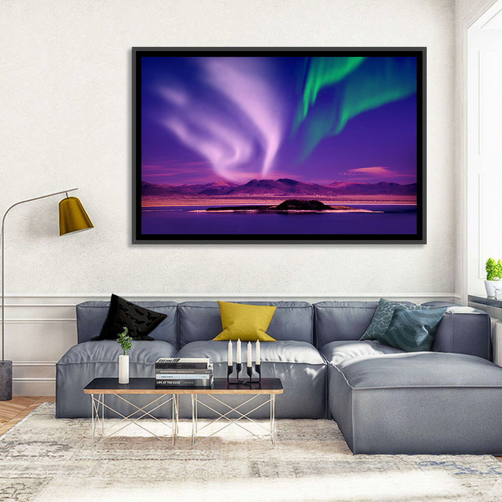 Violet Aurora Over Island Lake Wall Art