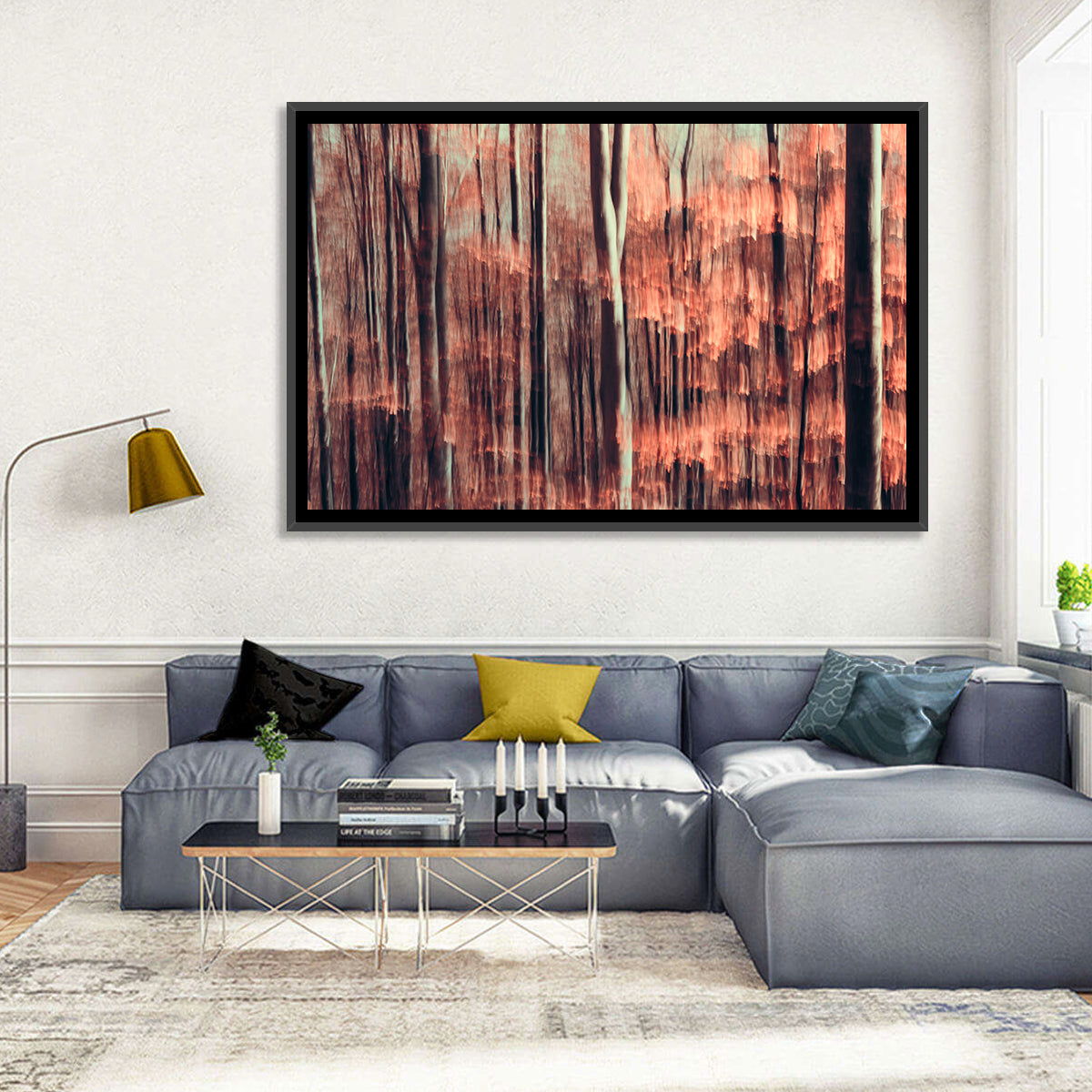 Autumn Forest Blur Wall Art in a room, landscape