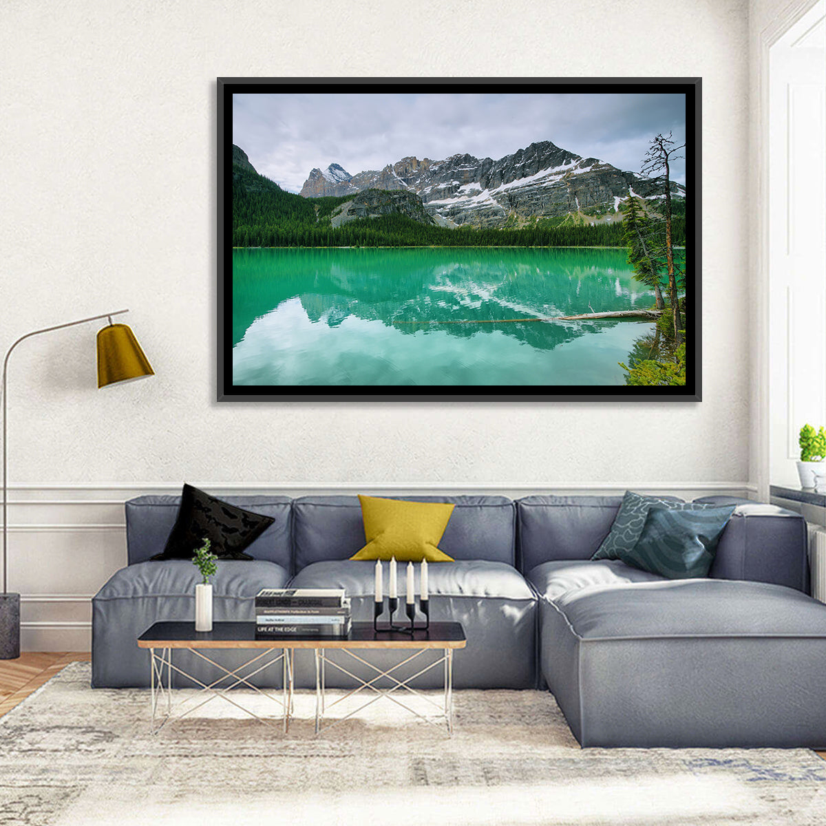Lake O'hara Reflection Wall Art in a room, landscape
