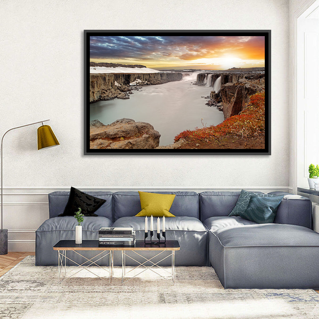 Selfoss Waterfall at Sunset Wall Art