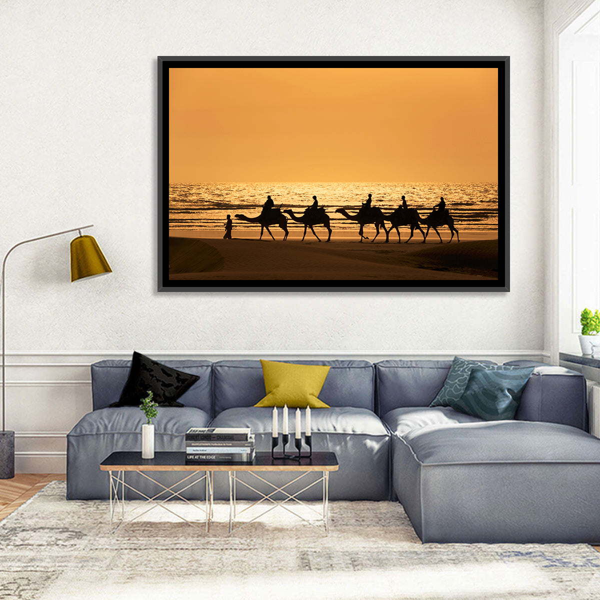Camel Caravan Silhouette on Wet Sand Wall Art