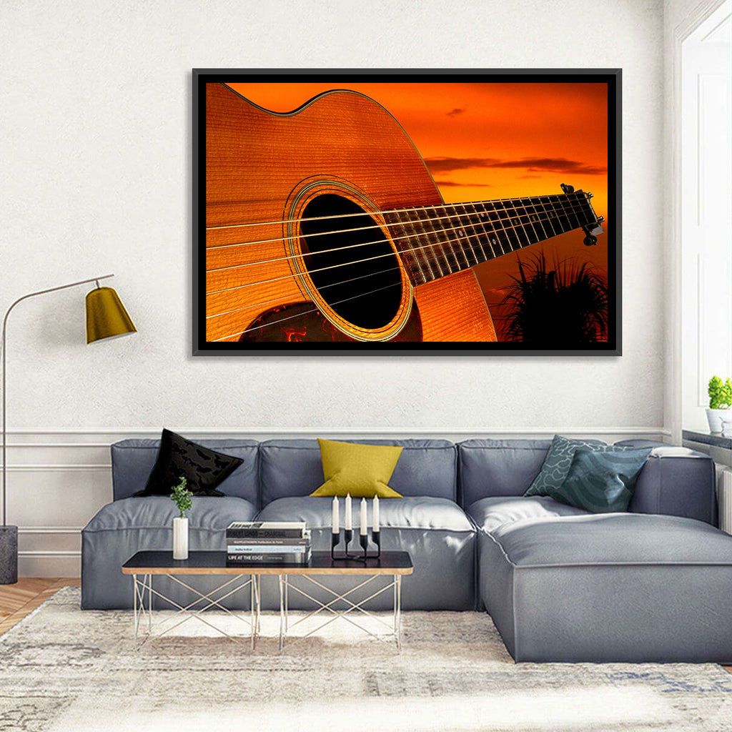 Sunset Acoustic Guitar Silhouette Wall Art