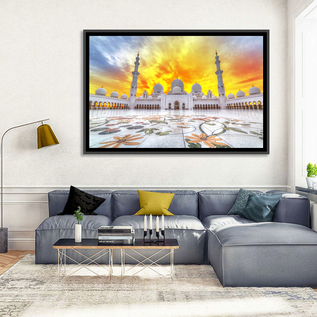 Sheikh Zayed Grand Mosque at Sunset Wall Art in a room, landscape