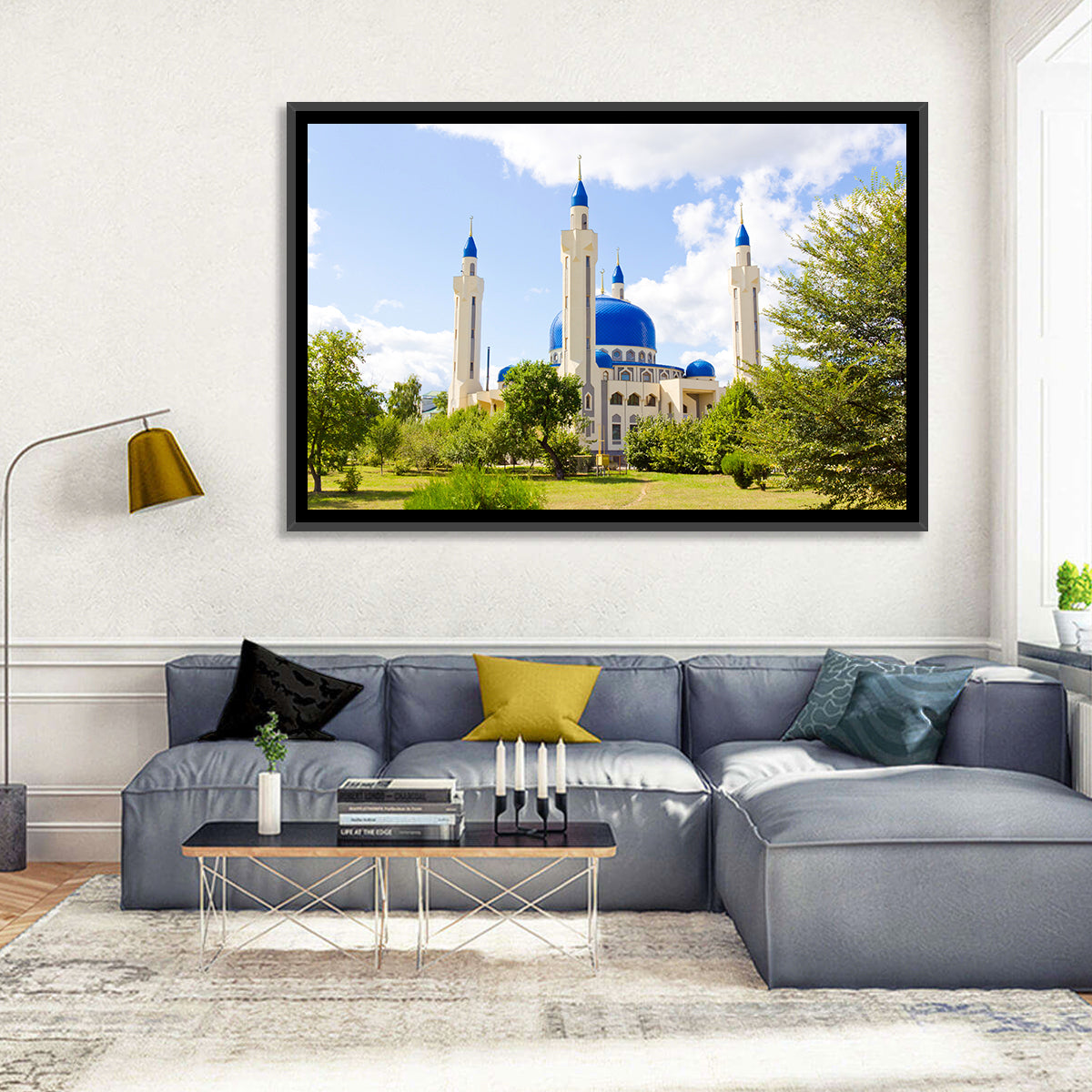 Blue Domed Mosque with Golden Minarets Wall Art