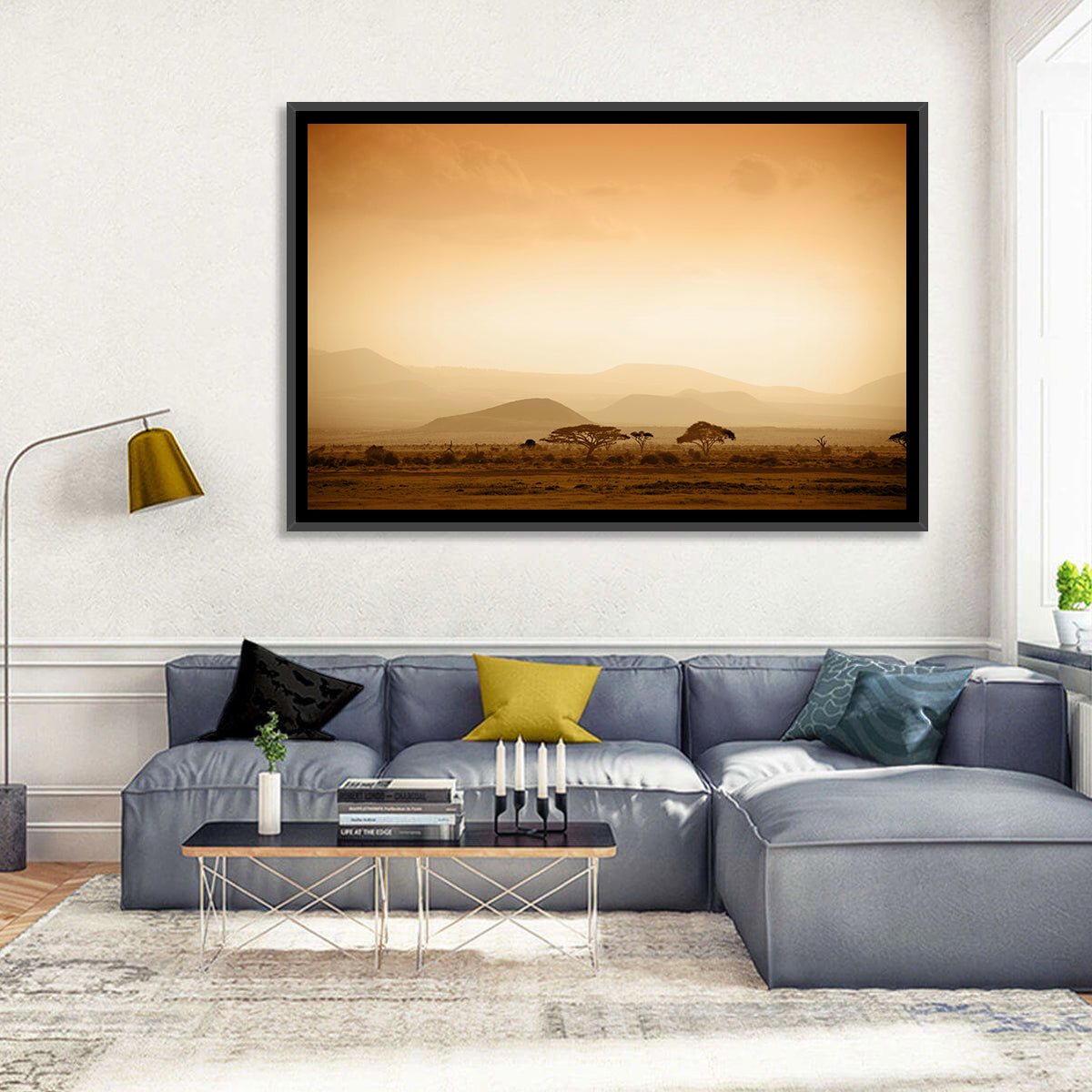 Hazy Savannah at Dawn Wall Art in a room, landscape