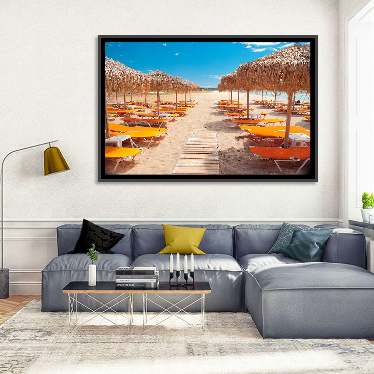 Beach Boardwalk with Orange Loungers Wall Art