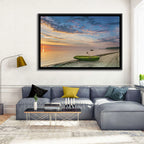 Green Rowboat at Sunrise Wall Art