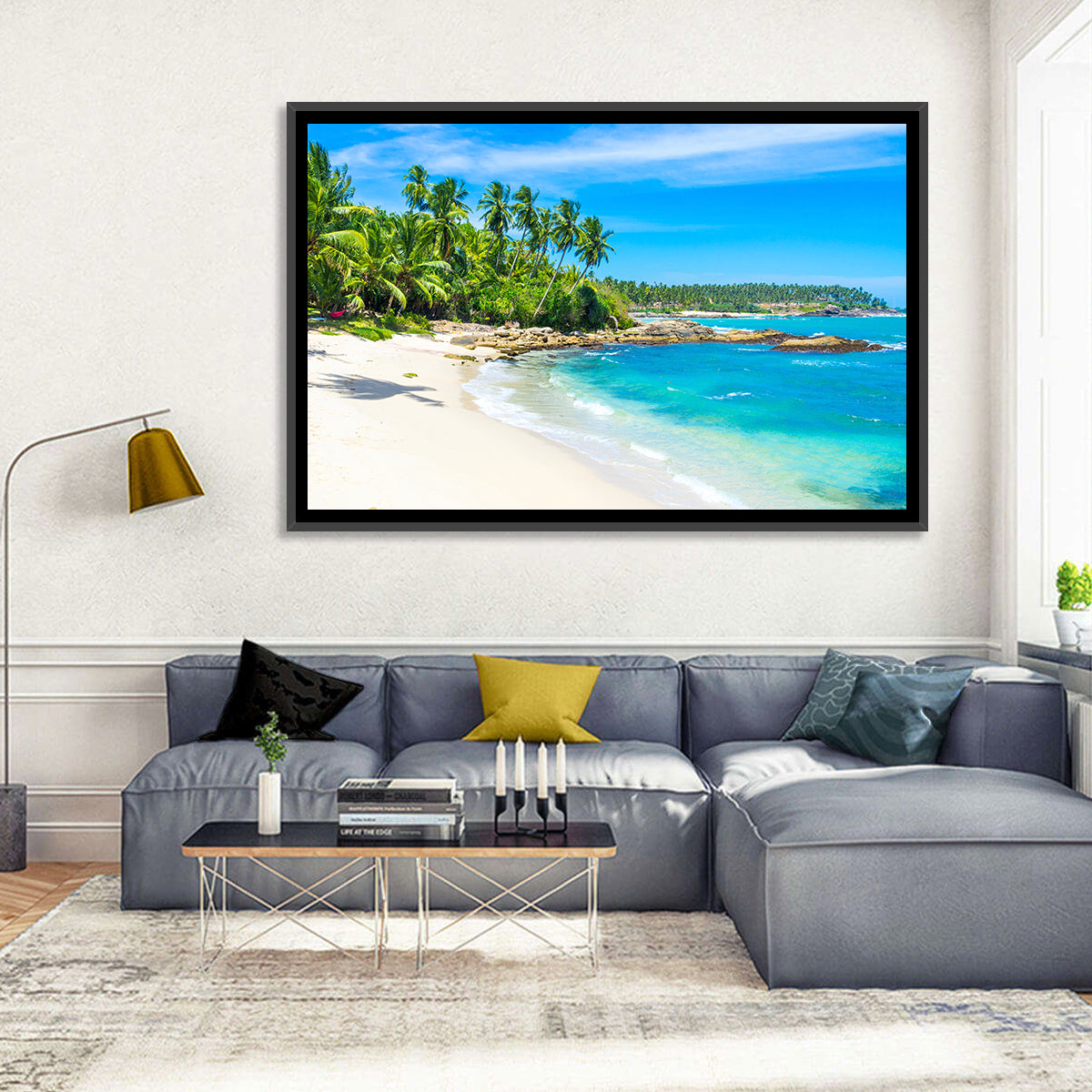 Sri Lanka Tropical Beach Wall Art in a room, landscape